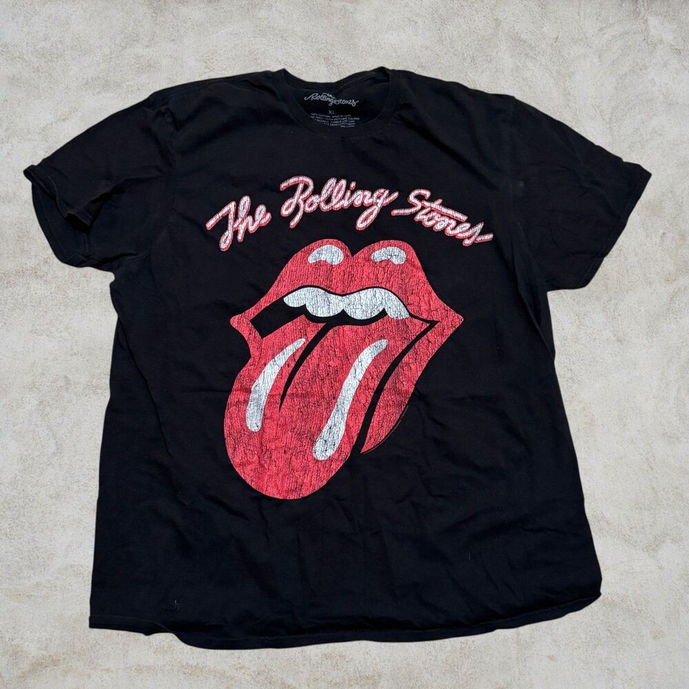 The Rolling Stones Black Mens Graphic T-Shirt Tongue Logo Size XL
